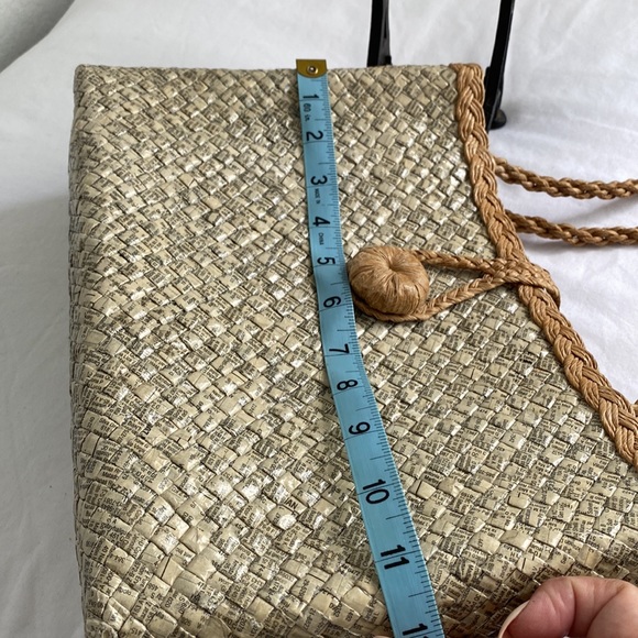 FUJI Eco-Friendly Recycled Material w Straw Shoulder Handbag Zipper Closure Top - Picture 8 of 11